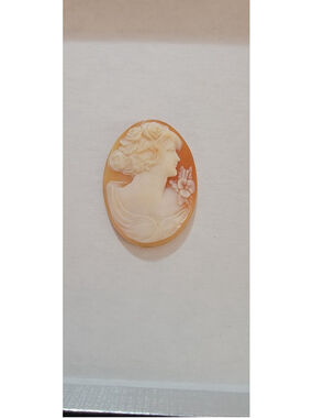 Large Hand Carved Shell Cameo 1.75" Lady Portrait Floral Vintage Italy